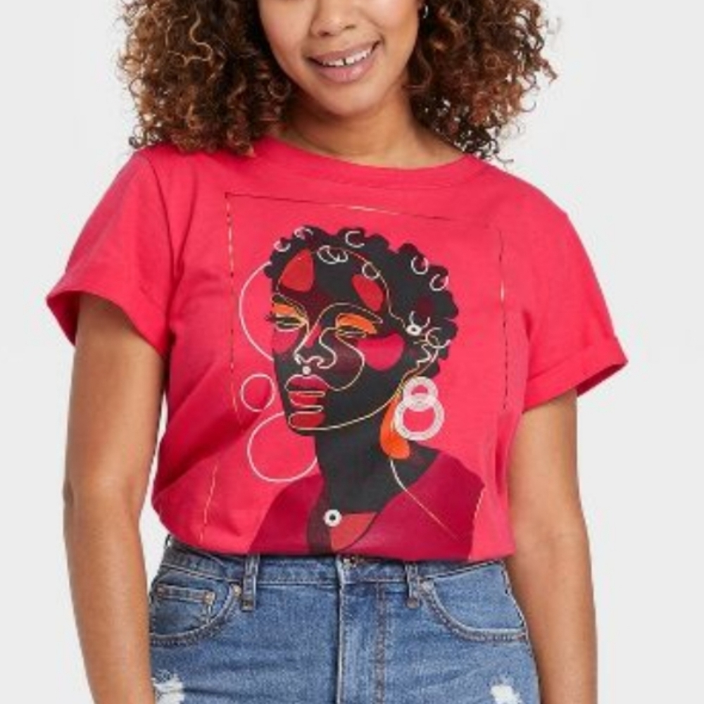 Pink Short Sleeved Artist Designed Graphic T Shirt